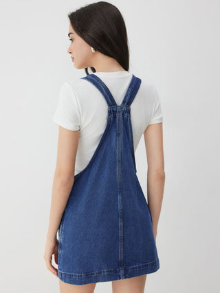 Denim Oversized A-line Pinafore Dress With Metal Detail