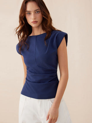 Jersey Boat Neck Ruched Crop Top