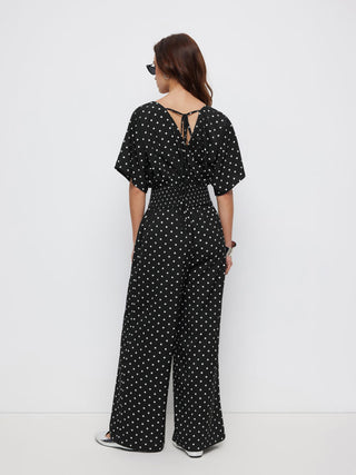 Chiffon Chiffon V-neck Ruched Cloak Sleeve Oversized Jumpsuit For Daily Casual