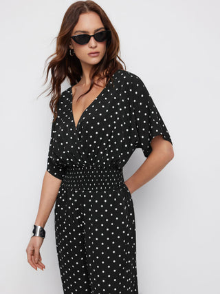 Chiffon Chiffon V-neck Ruched Cloak Sleeve Oversized Jumpsuit For Daily Casual
