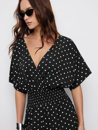 Chiffon Chiffon V-neck Ruched Cloak Sleeve Oversized Jumpsuit For Daily Casual