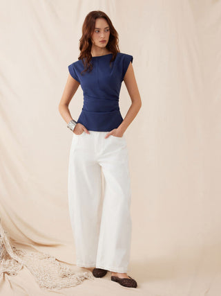 Jersey Boat Neck Ruched Crop Top