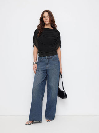 Knit Boat Neck Ruched Bolero Top