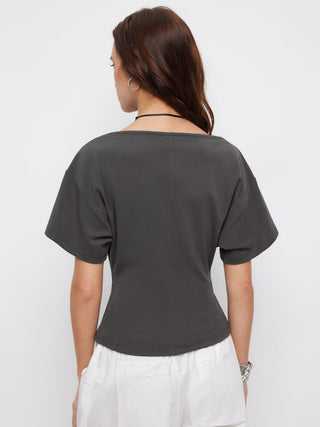 Cotton-blend Boat Neck Short Sleeve Tee