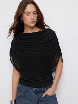 Knit Boat Neck Ruched Bolero Top
