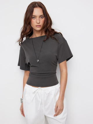 Cotton-blend Boat Neck Short Sleeve Tee