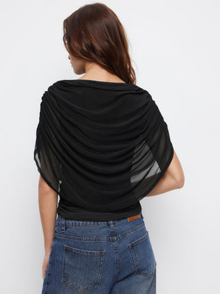 Knit Boat Neck Ruched Bolero Top