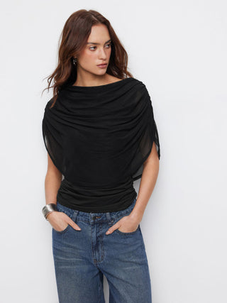 Knit Boat Neck Ruched Bolero Top