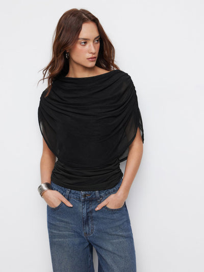 Knit Boat Neck Ruched Bolero Top