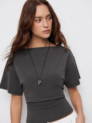 Cotton-blend Boat Neck Short Sleeve Tee