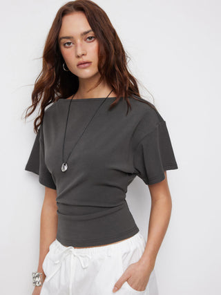 Cotton-blend Boat Neck Short Sleeve Tee