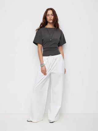 Cotton-blend Boat Neck Short Sleeve Tee