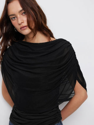 Knit Boat Neck Ruched Bolero Top