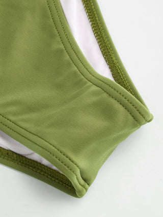 Halter Neckline Ruched Metal Detail Bikini Set