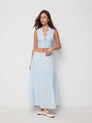 Jacquard Jacquard Floral Broderie Anglaise Textured A-line Mid Rise Maxi Skirt For Daily Casual Date