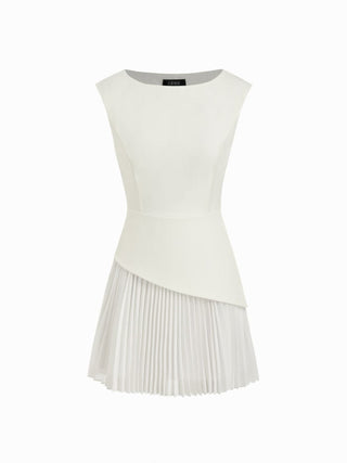 Boat Neck Pleated A-line Mini Dress