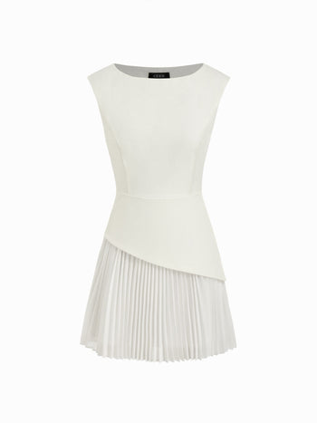 Boat Neck Pleated A-line Mini Dress