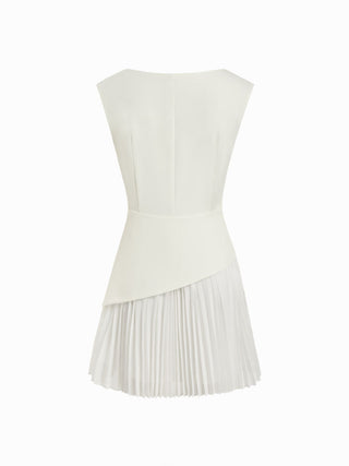 Boat Neck Pleated A-line Mini Dress