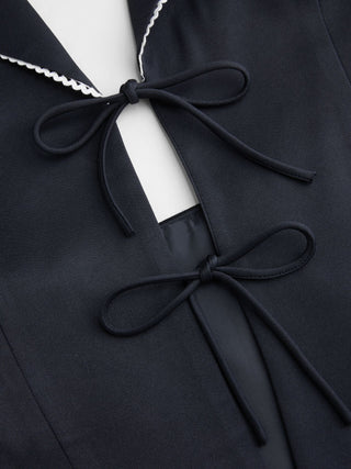 Woven Halter Neckline Contrast Trim Bowknot Blazer Vest For Date Party/Clubbing