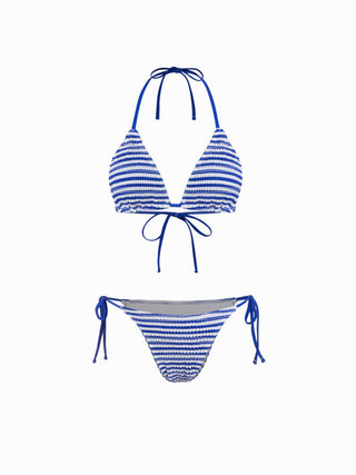Solid Smocked Triangle Bikini Set