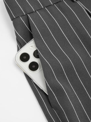 Mid Rise Stripe Pleated Wide Leg Trousers