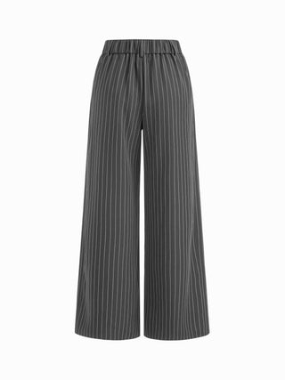 Mid Rise Stripe Pleated Wide Leg Trousers