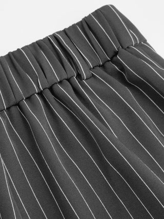 Mid Rise Stripe Pleated Wide Leg Trousers