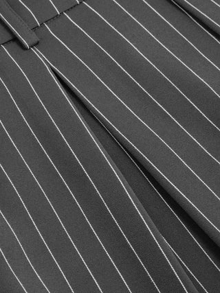 Mid Rise Stripe Pleated Wide Leg Trousers