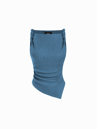 Jersey Boat Neck Asymmetrical Hem Ruched Tank Top For Daily Casual Work
