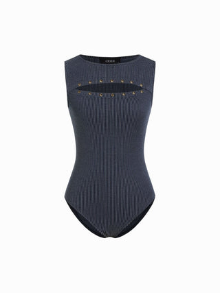 Textured Cut Out Metal Detail Tank Bodysuit