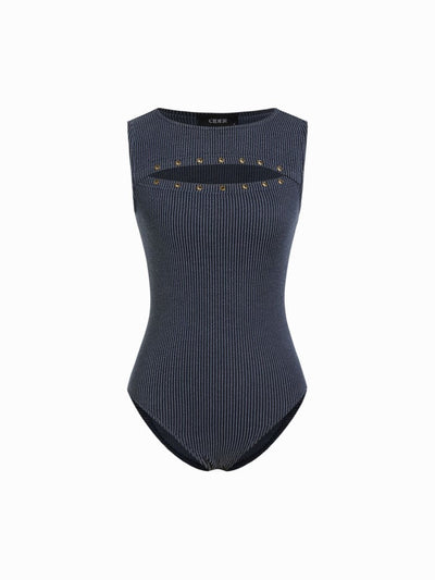 Textured Cut Out Metal Detail Tank Bodysuit
