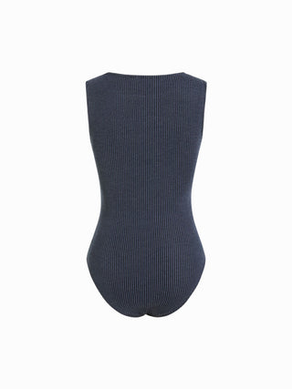 Textured Cut Out Metal Detail Tank Bodysuit