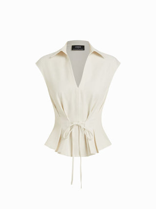 V-Neck Ruched Ruffled Tie Front Blouse