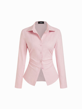 Stretch Cotton-blend Collar Button Long Sleeve Shirt
