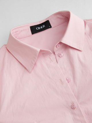 Stretch Cotton-blend Collar Button Long Sleeve Shirt