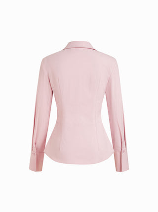 Stretch Cotton-blend Collar Button Long Sleeve Shirt
