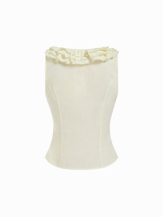 Cotton-blend V-neck Ruffled Tank Crop Blouse