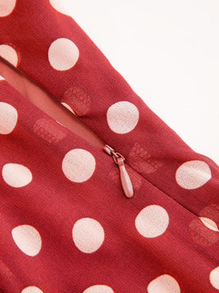 Chiffon Halter Neckline Polka Dot Ruffled Hem Ruched Maxi Dress