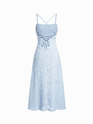 Jacquard Floral Tie Back A-line Maxi Dress