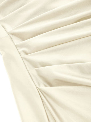 Satin Sculptural Square Neck Ruched Mermaid Maxi Dress
