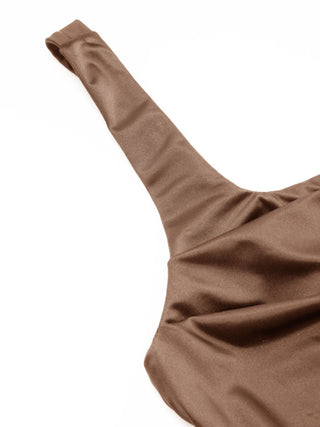 Satin Sculptural Square Neck Ruched Mermaid Maxi Dress
