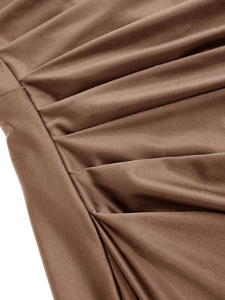 Satin Sculptural Square Neck Ruched Mermaid Maxi Dress