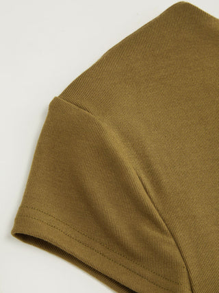 Knit Round Neckline Asymmetrical Cape Overlay Short Sleeve Top