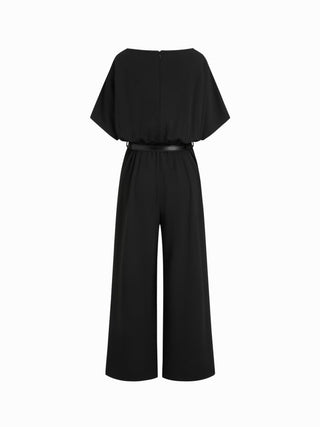 Boat Neck Batwing Sleeve High Rise Wide Leg Jumpsuit With Belt