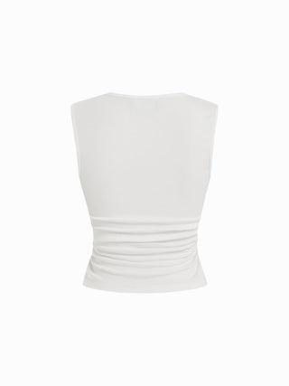 Cotton-Blend V-neck Ruched Top