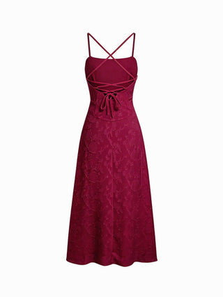 Jacquard Floral Tie Back A-line Maxi Dress