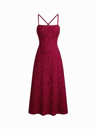 Jacquard Floral Tie Back A-line Maxi Dress