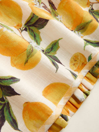 Cotton-blend Lemon Graphic Halter Neckline Backless Crop Cami Blouse