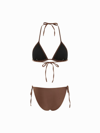 Halter Neckline Triangle Tie Side Bikini Set with Poncho Top & Maxi Skirt Cover Up