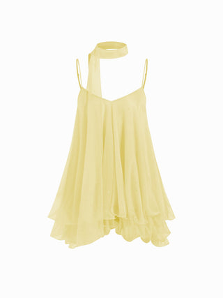 Sequin V-Neck Halter Ruffled Hem Oversized Mini Dress With Scarf